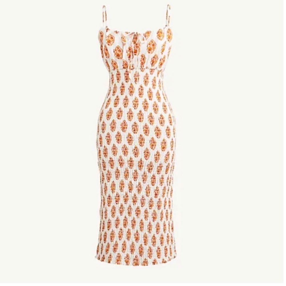 JCrew White & Orange Midi Dress